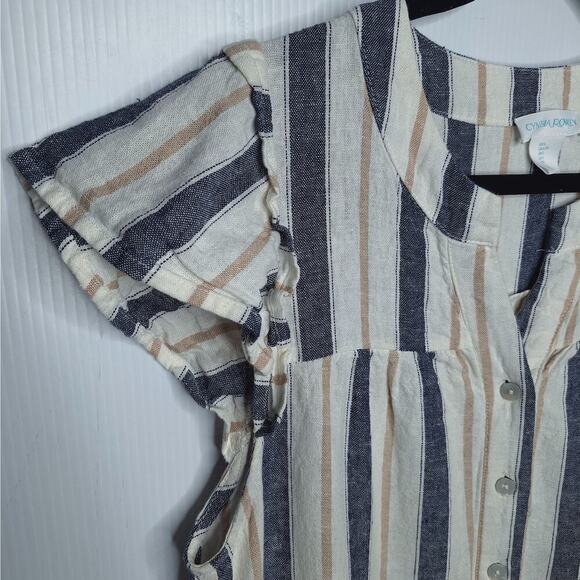 Cynthia Rowley Linen Blend Shirt Dress Large Striped Drop Waist Lagenlook Beachy - Picture 3 of 7